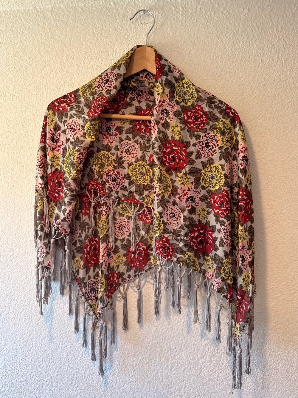 SILK Floral Fringe Shawl